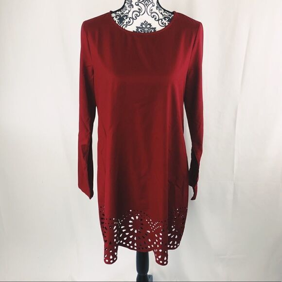 Shein Cutout Hem Shift Midi Long-sleeve Dress - Picture 1 of 7